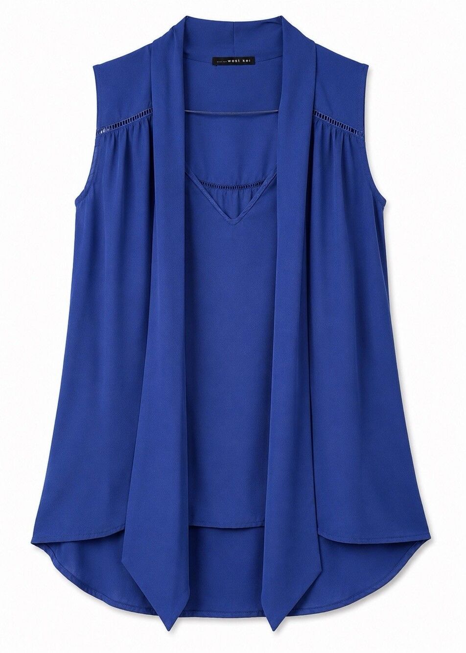 West Kei Blouse Women's Small Blue Sleeveless V Neck Draped Front Tunic Top NWOT